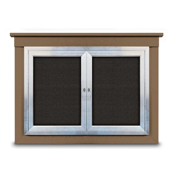 60"x36" 2-Door Enclosed Letterboard, Black Felt/Lt Oak